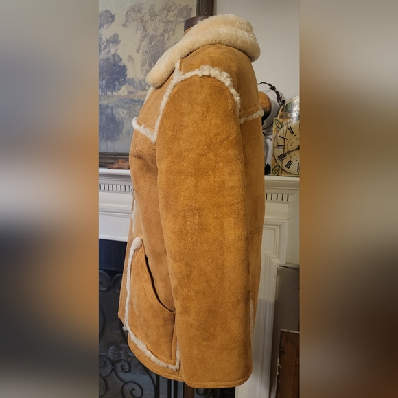 Vintage Women's Chestnut Suede and Cream Shearling Coat Size 16 - Picture 3 of 16